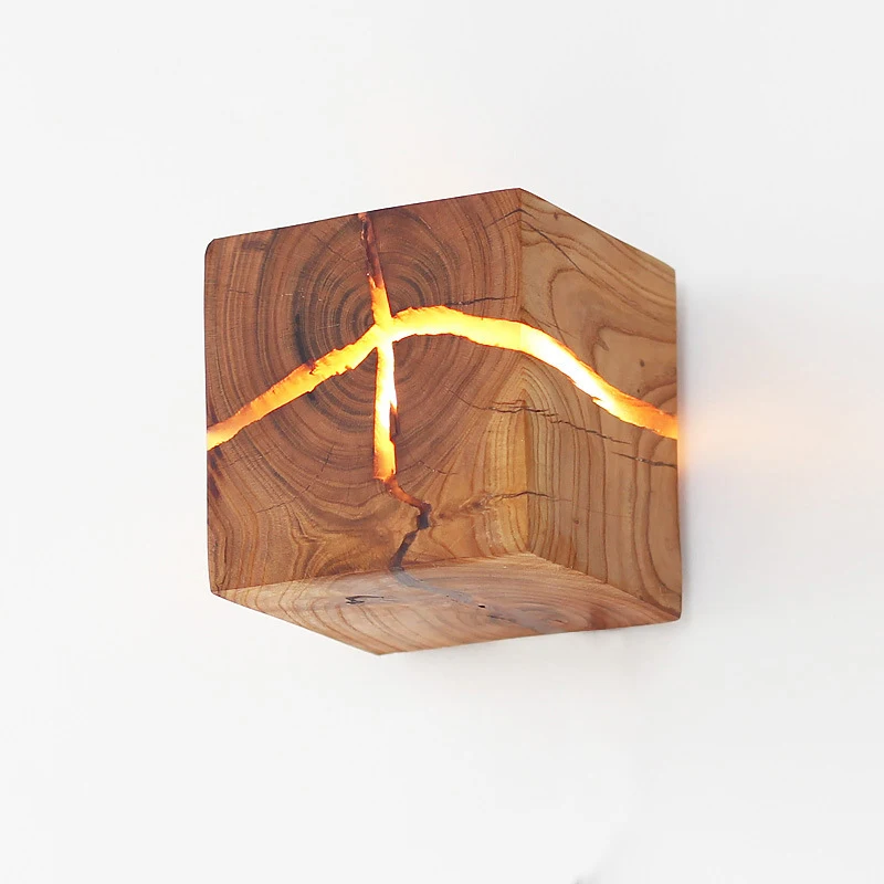 Cube Creative Resin Solid Wood lamp Handmade Wall Lamps Corridor Lamps Bedside Night Light corridor Wall Light Bedroom Decor LED