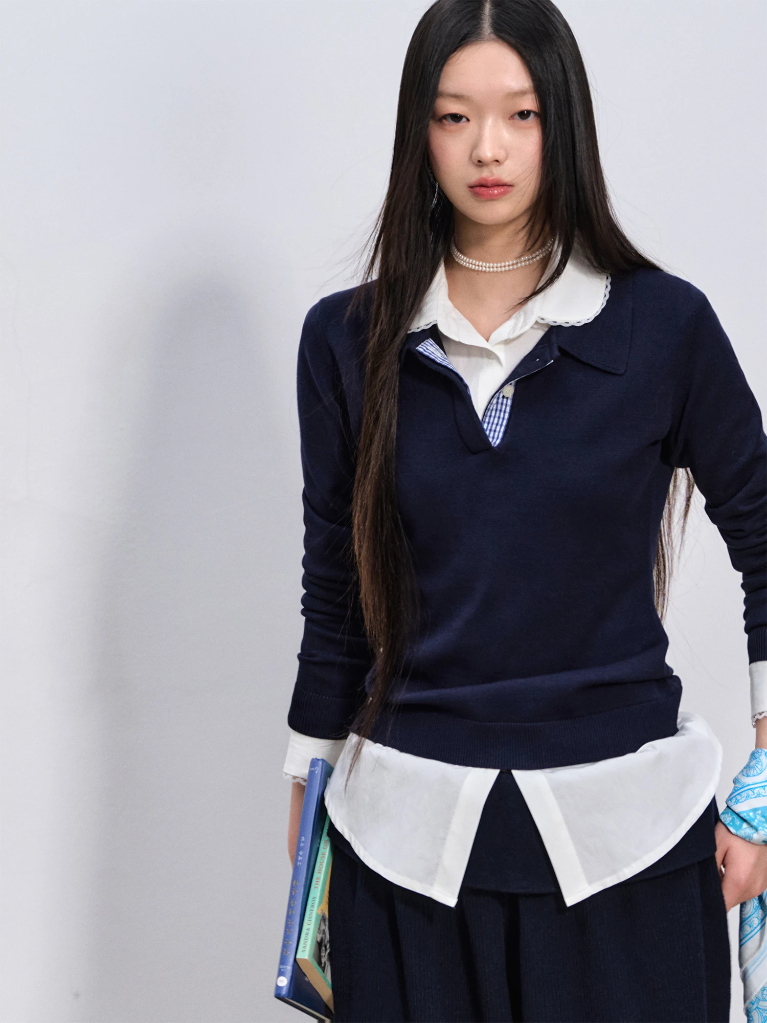 Slim Fit Base de malha irt Versátil Simples College Sle Faion Liberação LaluneDuCiel Padrão geométrico Faion feminino