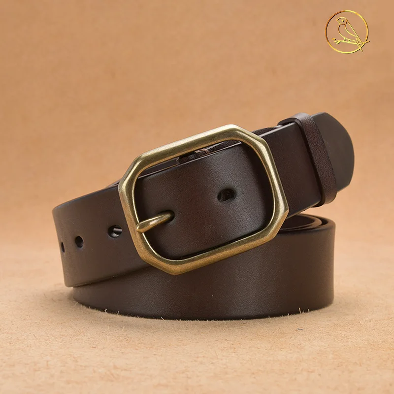 New Men\'s Belt Genuine Leather Without Interlayer First Layer Cowhide Casual Pin Buckle Retro Cowhide Belt Korean Jeans Belt