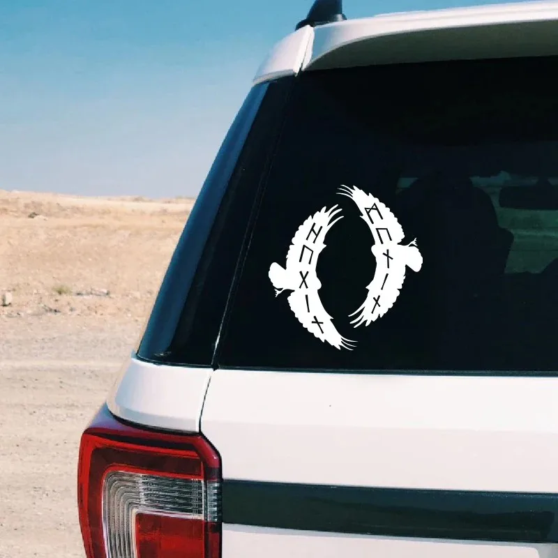 Car Sticker Hugin Munin Odins Ravens In Elder Futhark Decals Viking Asatru Vinyl Stickers For Car Window Laptop Pagan Decor