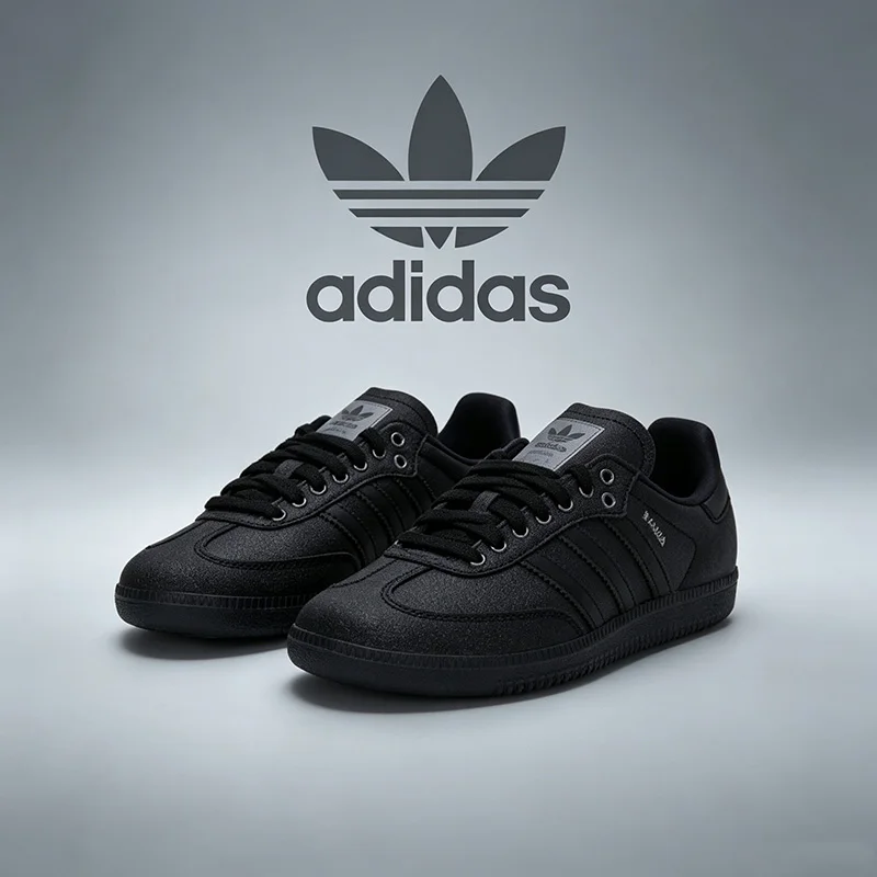 Adidas Three Leaf Clover Samba OG All Black Glitter Glossy Rubber Sole Retro T-Head Schoolboy Casual Sneaker  KI6265