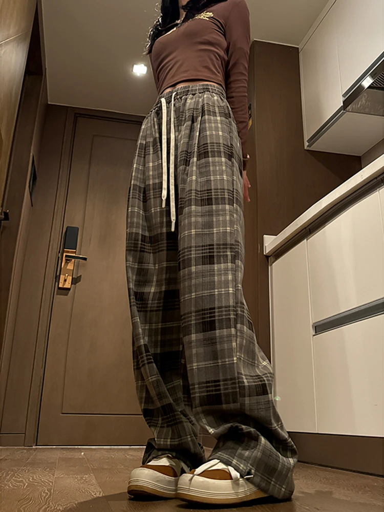 

Мужские летние брюки в американском ретро-стиле в клетку, свободного кроя, с прямым и широким швом, повседневные, удобные, свободного силуэта, можно носить двумя способами