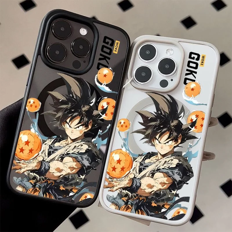 Funda magnética para iPhone 11, 12, 13, 14, 16, 15, 17 Pro Max Plus con diseño de Son Goku de la serie de anime Dragon Ball. Funda con motivos de Goku y bolas de dragón.