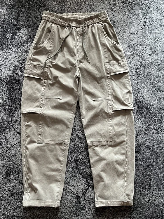 

Retro American Waed Cotton Work Trousers Loose Straight Leg Elastic Casual Embroidered Long Pants Men's Comfortable Breathable