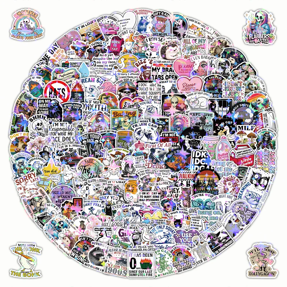 100-200 Pcs Holographic Fun Picture Stickers Amazon Gift Set Creative Waterproof Vinyl Decals for Car Laptop Journal Gift
