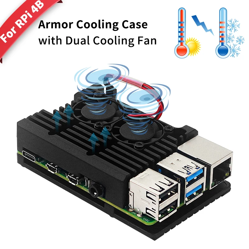 Raspberry Pi 4 Model B Case Met Dual Cooling Mini Fans Cooling Beschermende Shell Aluminiumlegering Shell Cooling Case Voor rpi 4 4B