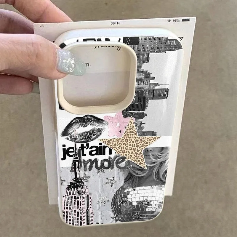 Eiffel Tower Light Ball Lychee Texture Phone Case For iPhone 17 16 15 14 13 12 11 Pro Max Plus X XS XR 16E Shockproof Soft Cover