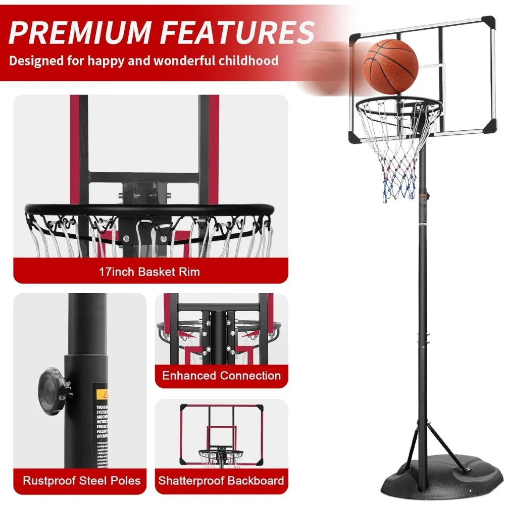 Supporto da basket ad altezza regolabile da 7,5 piedi a 9,2 piedi - Sistema di tabellone per uso interno ed esterno, adatto per giovani e adulti