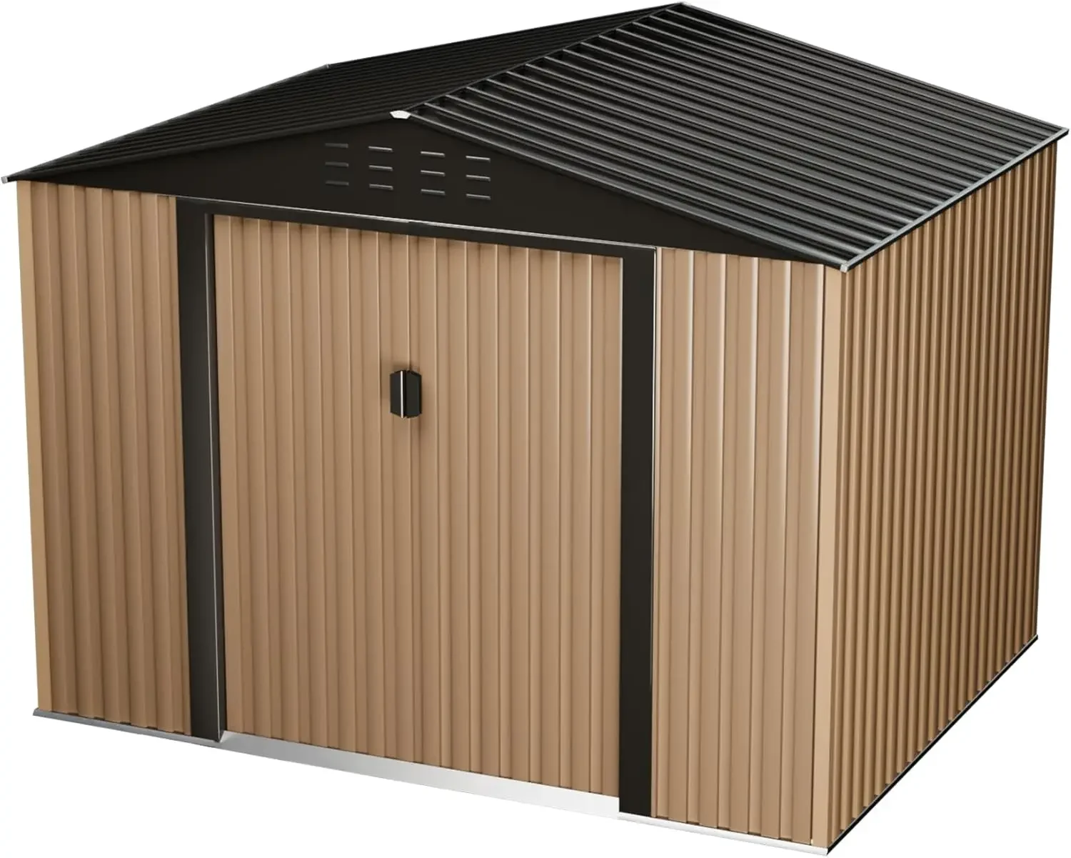 Outdoor Metal Utility Tool Storage Shed with Door Lock, Waterproof Roofs, for Backyard Garden Patio Lawn, Brown