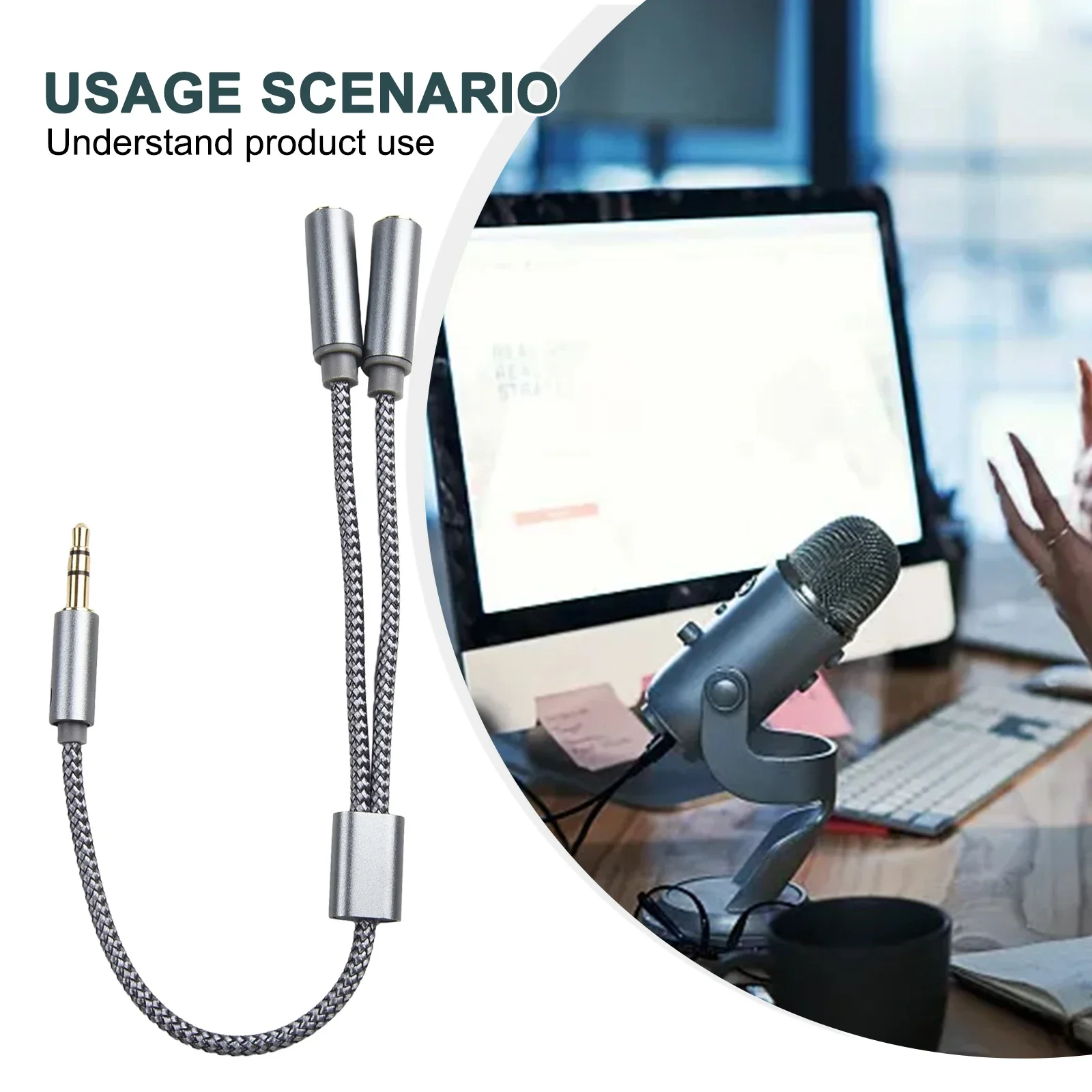 Conector divisor de auriculares, Cable macho a 2 hembra de 3,5mm a 3,5mm para teléfono, ordenador portátil, adaptador auxiliar de micrófono