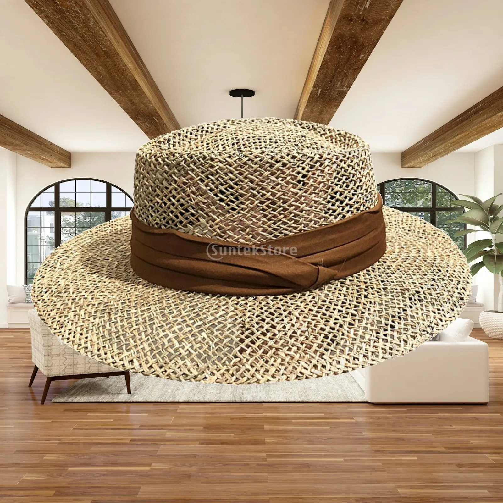 Large Ladies Sun Hat Breathable Papyrus Beach Visor Summer Travel Cap Wide Brim Protection for Women