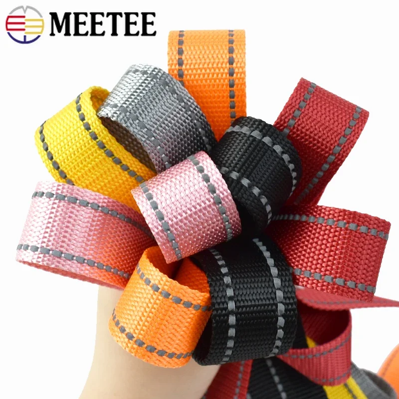 5/10M Meetee 25mm Reflective Polyester Webbing Tape Bag Strap Colorful Ribbon Band Pet Collar Nylon Binding Sewing Bia Accessory