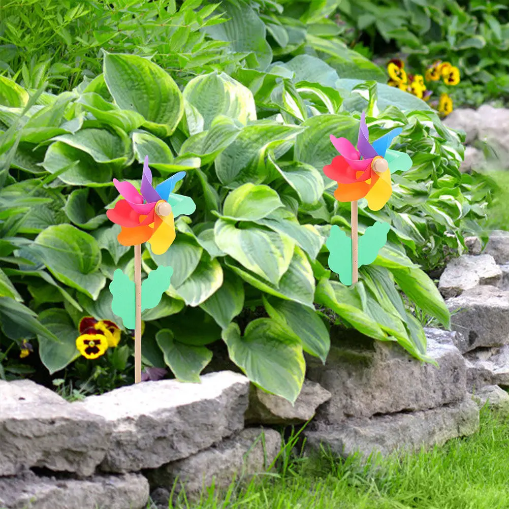 

6Pcs Colorful Small Windmill for Garden Decor Rainbow Pinwheel Outdoor Whirling Decoration Lawn Garden Party Balcony Scene