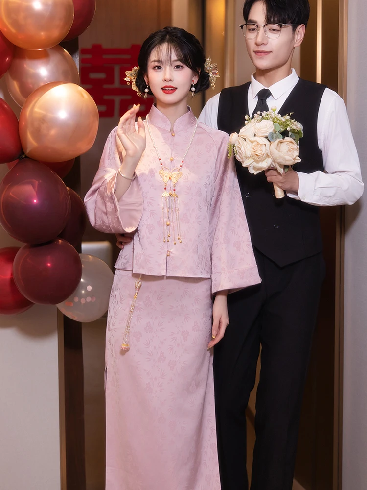 

Elegant Wedding Dress Engagement Ceremony Women's New Chinese Style Beautiful Autumn Winter Small Size Gown