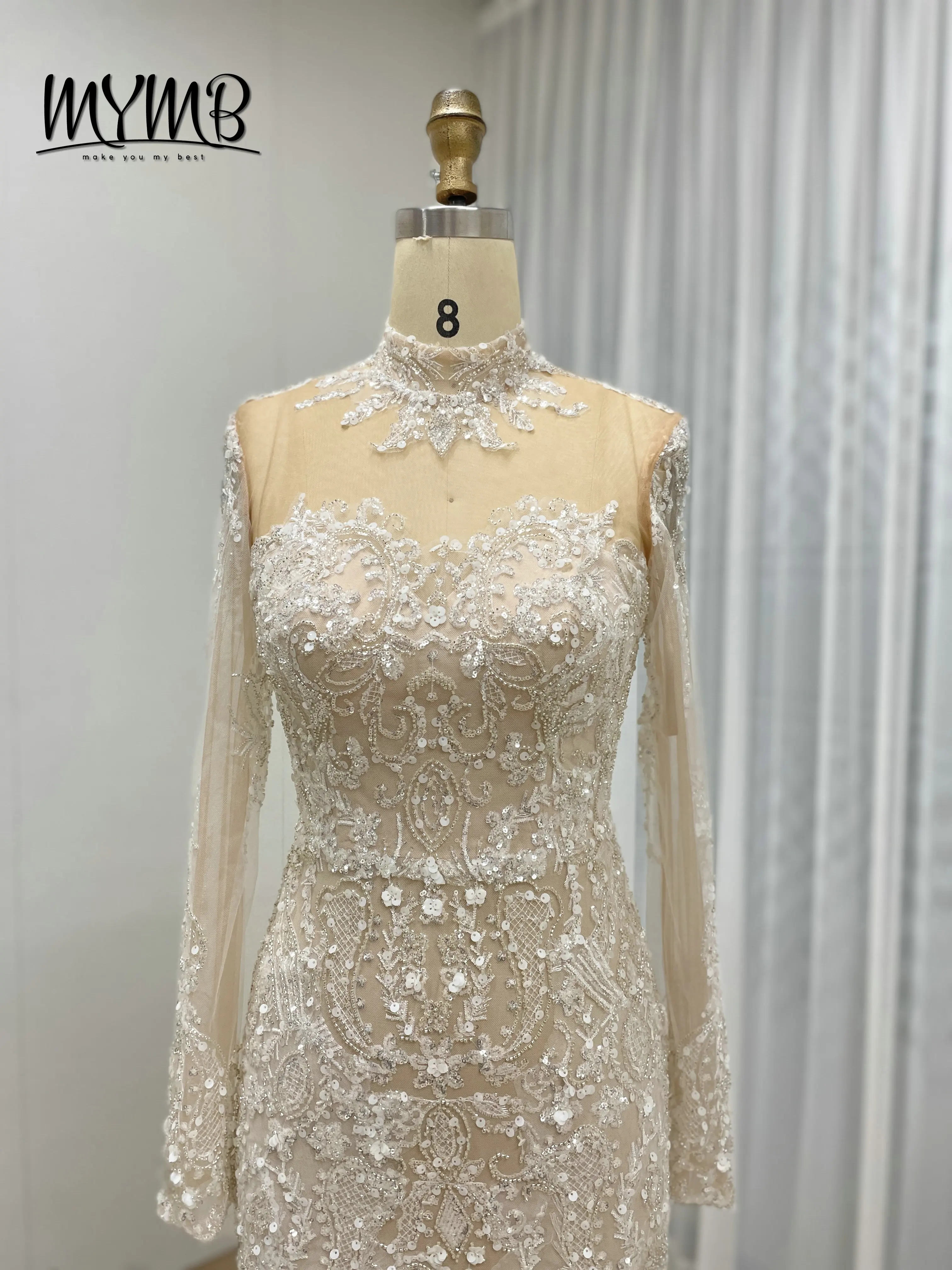 MYMB Elegante Lvory Zeemeermin Avondjurk Lange Mouw Mode Temperament Hoge Kwaliteit Prachtige Mooie Pailletten Toga MY30127