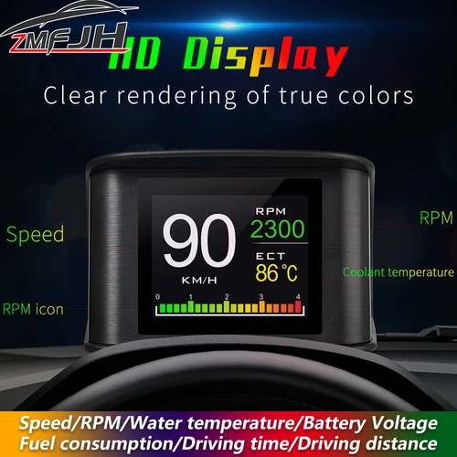 Pantalla frontal P10 P10-Pro OBD velocímetro Digital inteligente alarma de exceso de velocidad tacómetro voltaje medidor de temperatura del agua ordenador de bordo