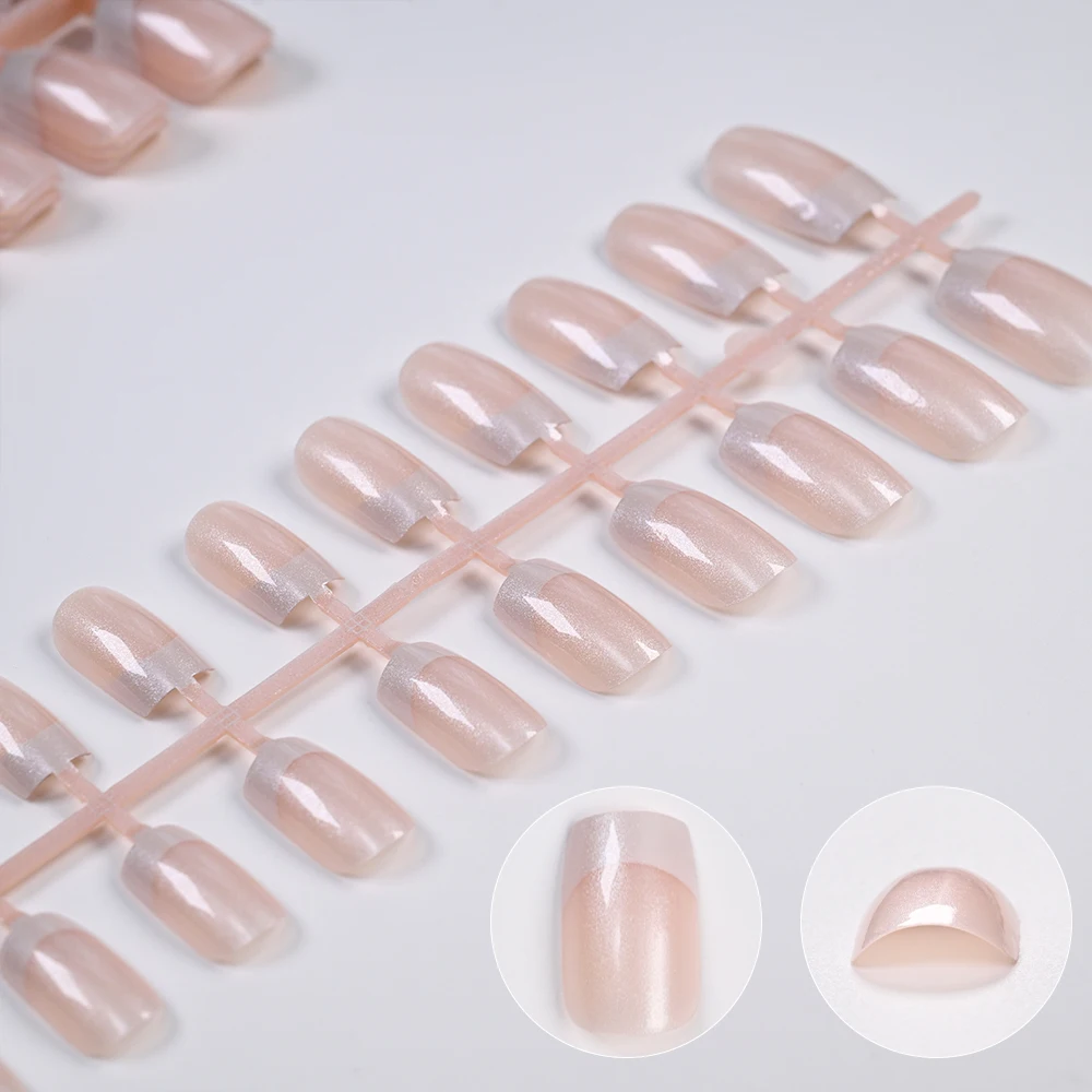 120 قطعة لامعة بيرليسسينت الفرنسية الأظافر وهمية 12 أحجام قصيرة مربع اضغط على الأظافر بسيطة Ins انفصال غطاء كامل أظافر صناعية نصائح #4