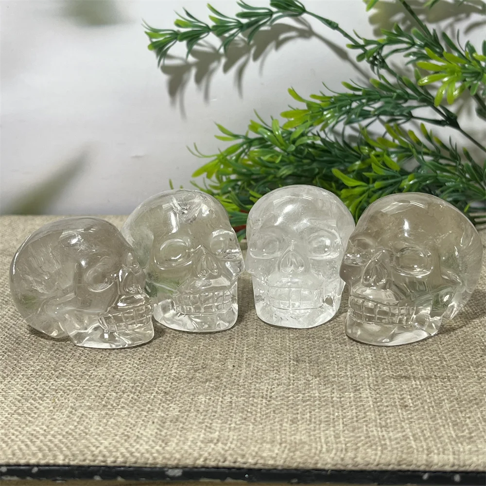 Crystal Natural Clear Quartz Rainbow Skulls Stone Carving Healing Quality Reiki Minerals Specimen Spiritual Home Decoration