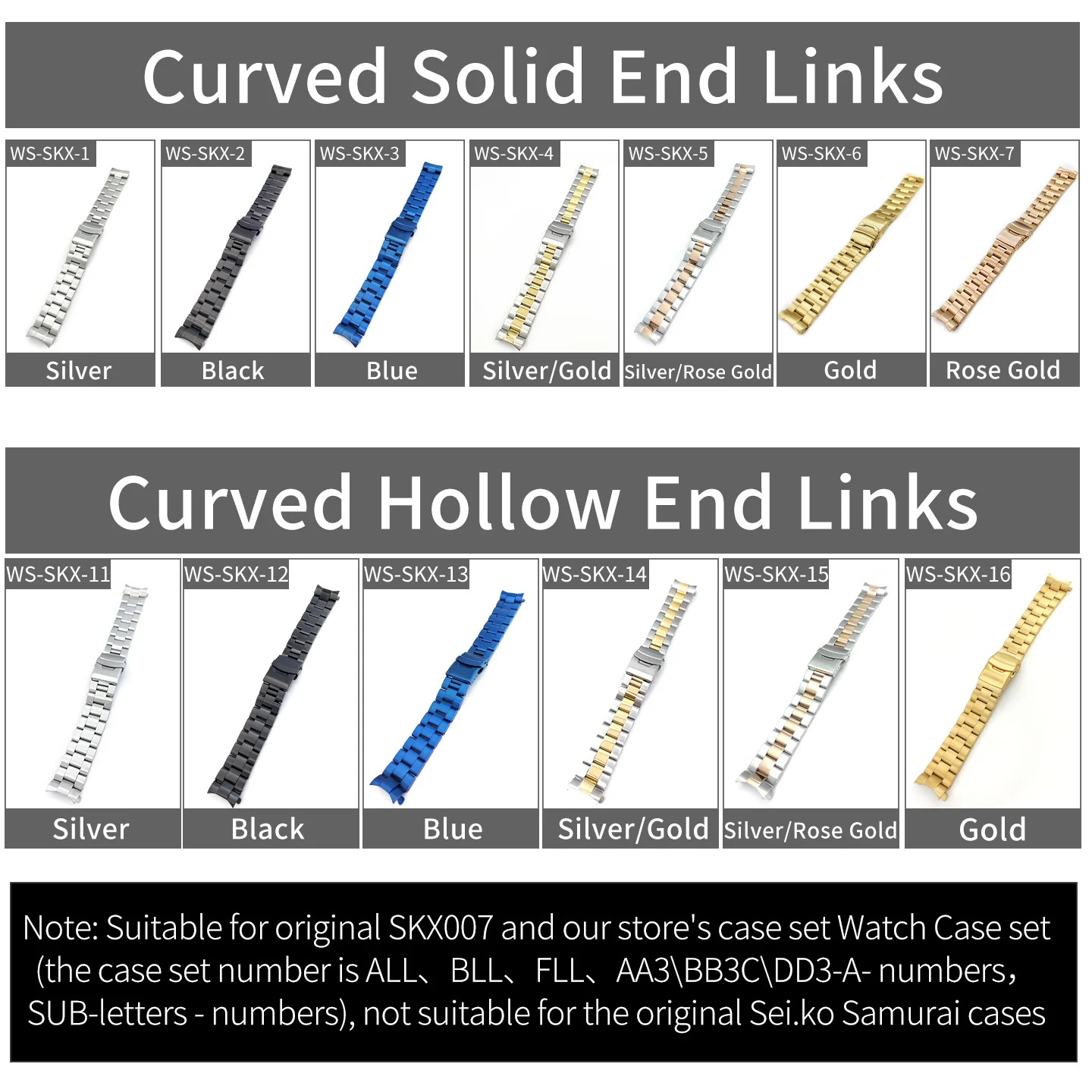 22mm Uhrenarmband für SKX007 Taucheruhr, Edelstahl, gebürstet, gebogen, mit massiven/hohlen Endgliedern, Uhrenband-Zubehör – Detail 1