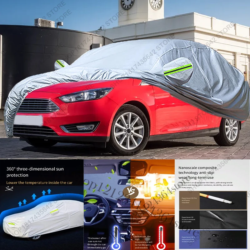 Volledige autohoes compatibel met Ford Focus 2011-2018, all-weather bescherming tegen zon, regen, UV, stof, regen, buiten en binnen.