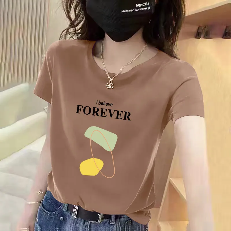 

Casual round Ne ort Sve T-irt Women's Spring Summer New Korean Version Age Reduction Meat Conceal Slimming Body irt