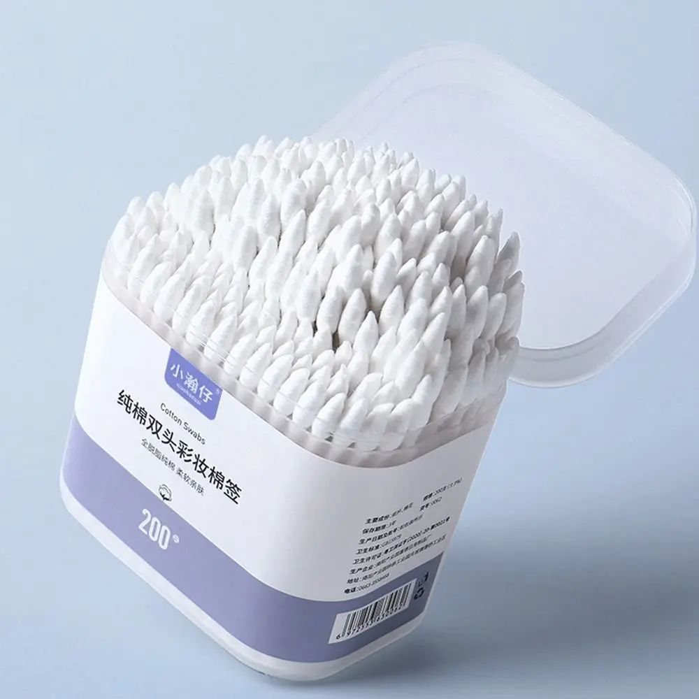 200 Pcs/Box Soft Color Makeup Remover Cotton Swabs Sterile Spiral Tip Double Head Cotton Swab Wet and Dry Multifunction