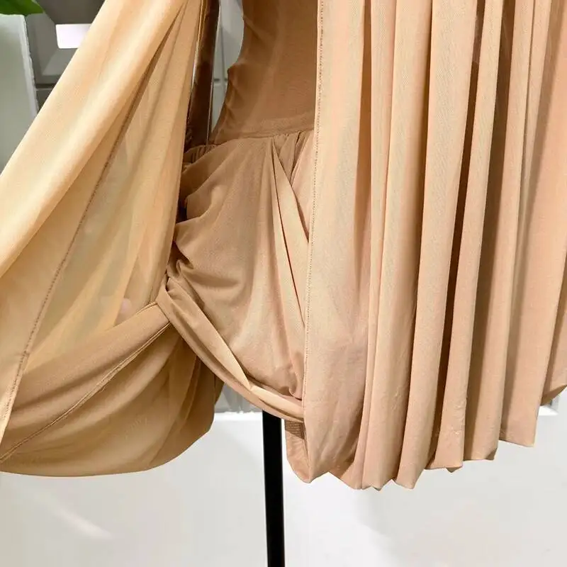 IEQJ Summer Irregular Blue Slash Neck Pleats Dress Women Long Sleeve Tight Waist Mini Dresses New 3A2052