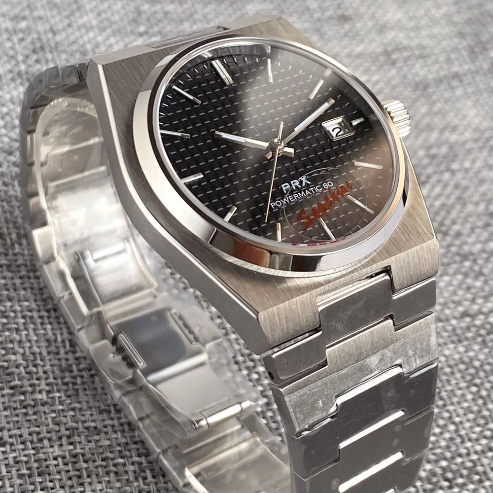 CustomTandorio 40mm NH35A movement PRX Sapphire Crystal Glass Automatic Men Mechanical Watch 100m Waterproof  Black Texture Dial