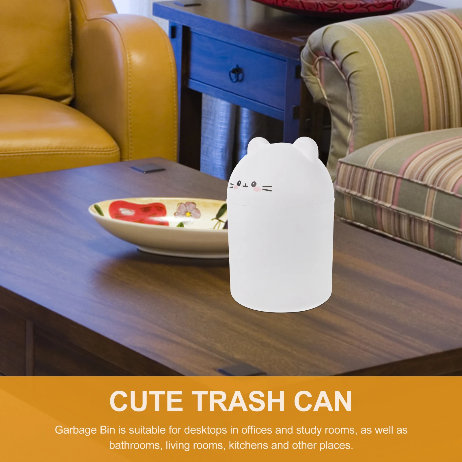 

Stylish Mini Desktop Trash Can Cartoon Bear Pattern Household Waste Container Practical Home Office Decoration