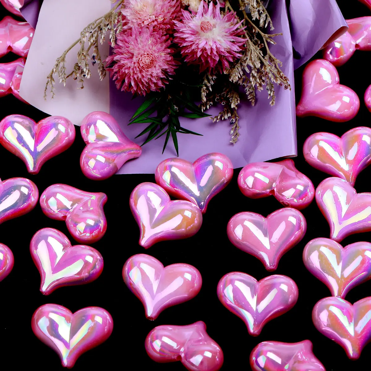 20 قطعة AB اللون الوردي شكل قلب الاكريليك الخرز فضفاض خزر عازل لصنع المجوهرات سوار إكسسوارات الشعر ذاتية الصنع #3