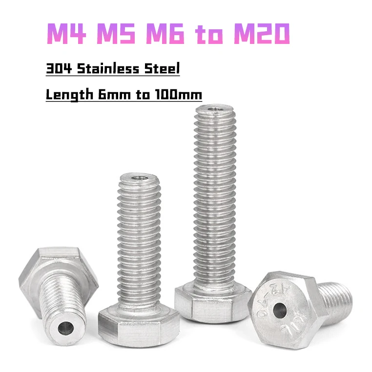 304 Stainless Steel Hollow Screw M4 M5 M6 M8 M10 to M20 Special Outer Hexagonal Bolt Mask Machine Threading Through-Hole Screw
