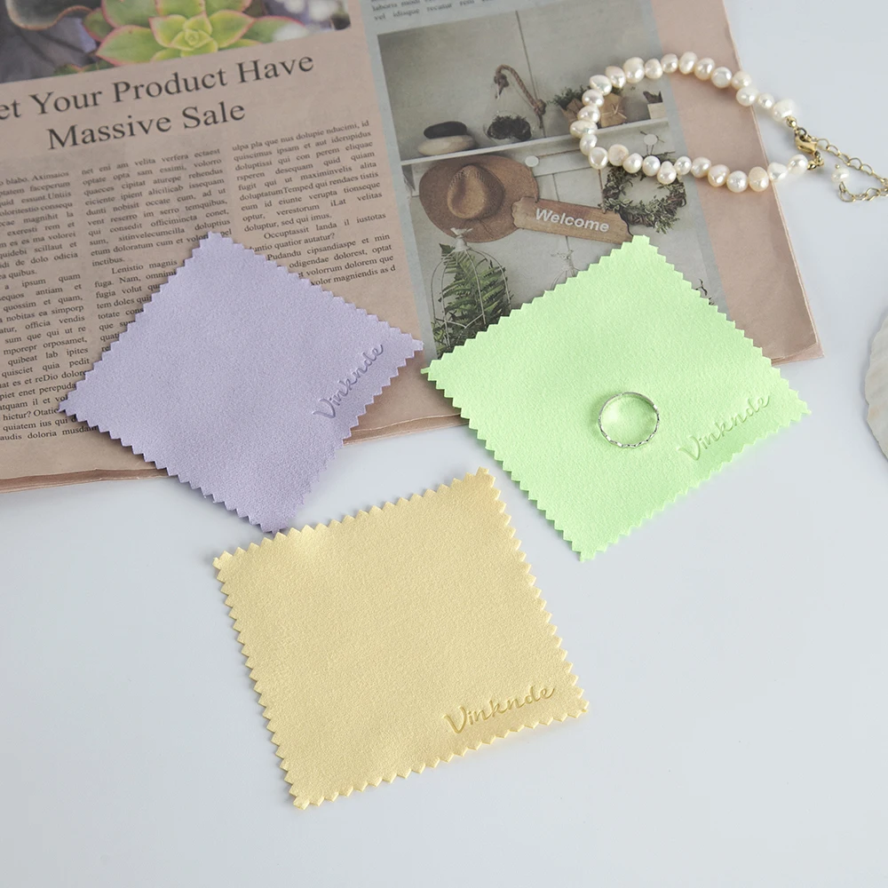50pcs Custom Logo Polish Polishing Cloth Silver Color Cleaning Polishing Cloth Soft Clean Wipe Cloth For Silver Gold Jewelry