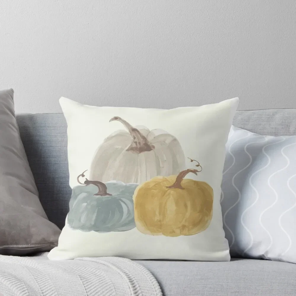 Watercolor Fall Pumpkin Trio Throw Pillow Pillowcases Pillowcases Bed Cushions Pillow