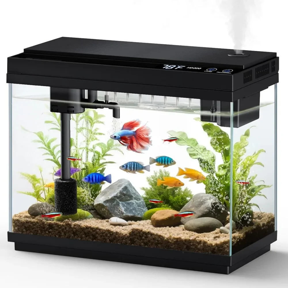 

Умный аквариум Ultra Clear объемом 2,3 галлона с автоматической RGB-подсветкой, бесшумным самоочищающимся насосом, дисплеем температуры, для декора рабочего стола