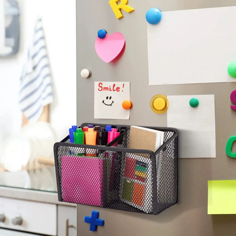 شبكة معدنية حامل قلم مغناطيسي اللوازم المكتبية سطح المكتب صندوق تخزين الأدوات المكتبية حامل قلم مغناطيسي بسيط السبورة