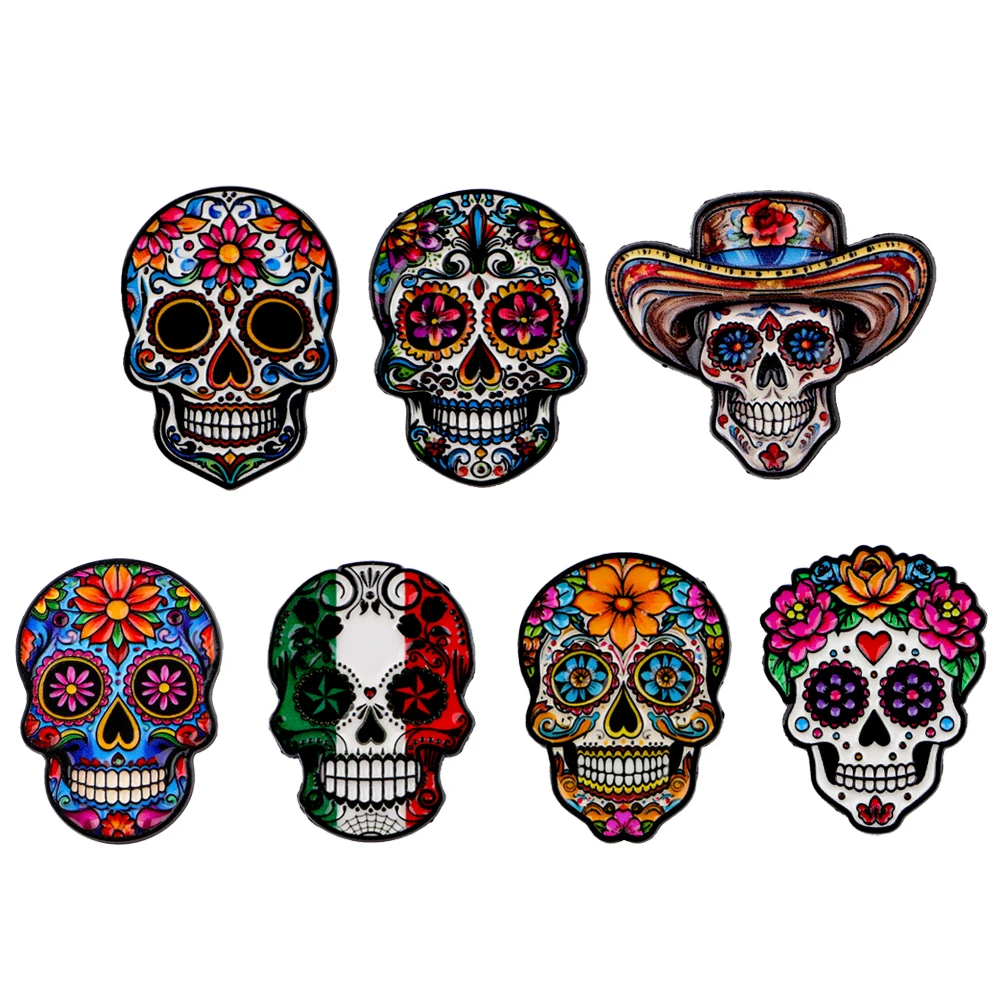 المكسيكي زهرة الجماجم التلبيب دبابيس لحقيبة الظهر لينة المينا دبوس المرأة دبابيس مجوهرات معدنية شارات اكسسوارات هدايا عيد #1