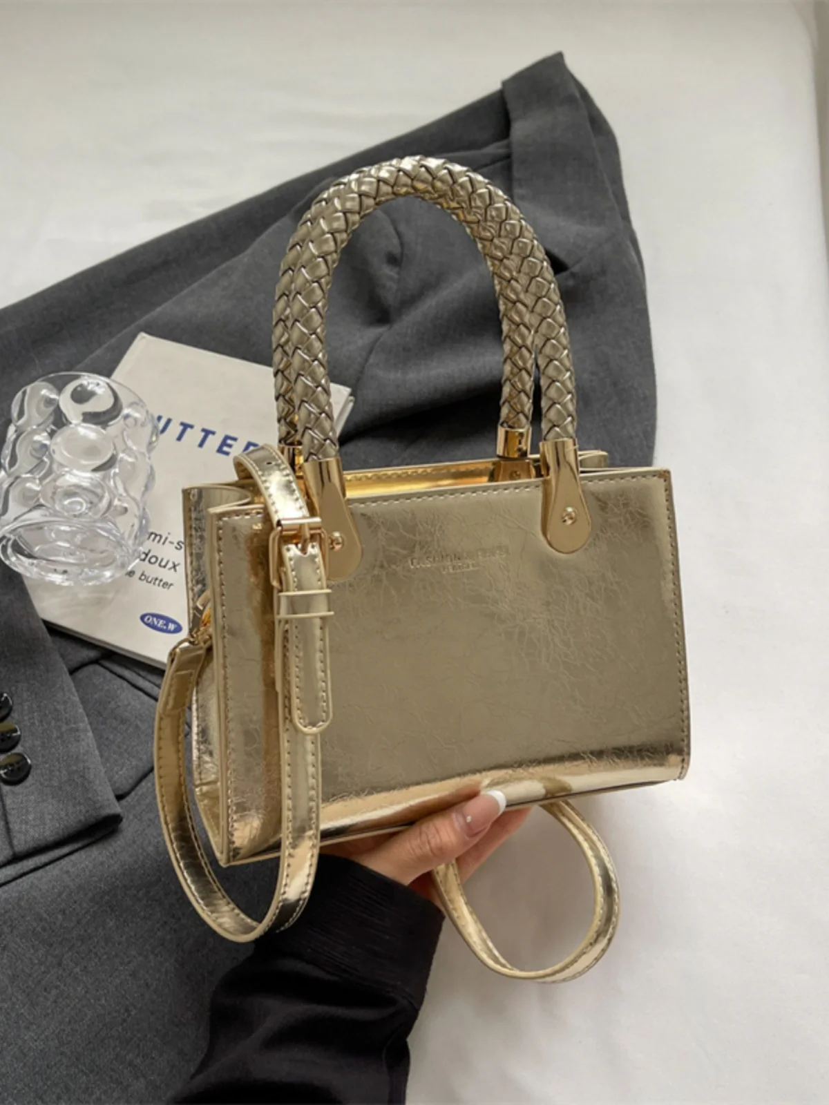 

Faionable Small Square Handbag Women's oulder Bag Briease Sle PU Leather Soft Handle for Office Use Ele Trendy