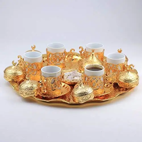 Turkish Greek Arabic Coffee Serving Cup Saucer Gift Set (Gold)