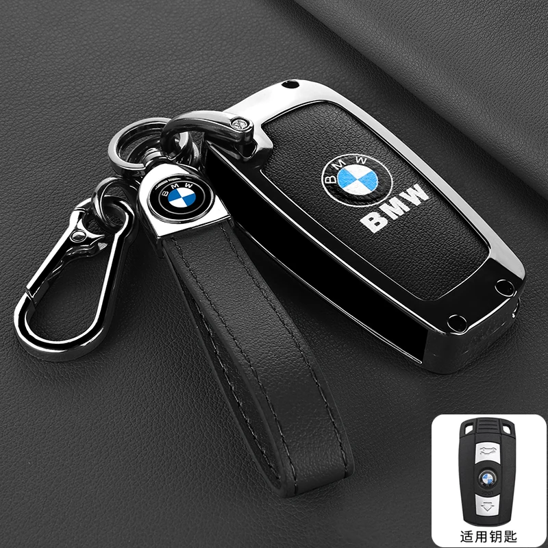 Genuine Leather Car Remote Key Case Fob Cover For BMW 1/3/5/7 Series X5 X6 Z4 CAS3 Systems KR55WK49127 PCF7953/ID46 Chip Keyring view 6