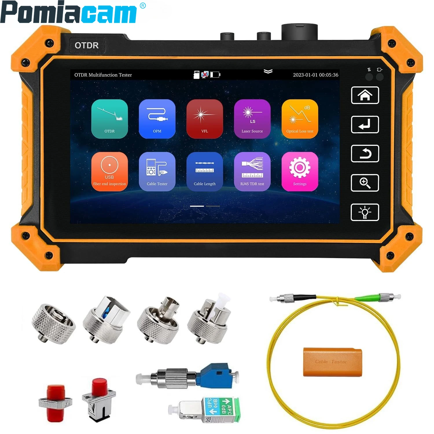 Pomiacam MOT-51 OTDR Fiber Tester, 1610nm 28dB for Live Fiber, 150km Range, with Full Adapter Kit for SM Fiber