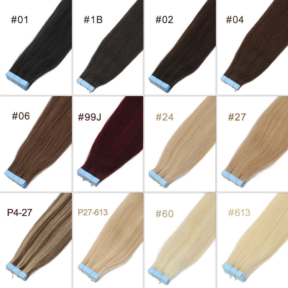 Extensiones con Cinta Adhesiva Sin Costuras de Cabello Humano Natural, Weft de Piel, PU, 16-20 Pulgadas, 30g por Paquete 2