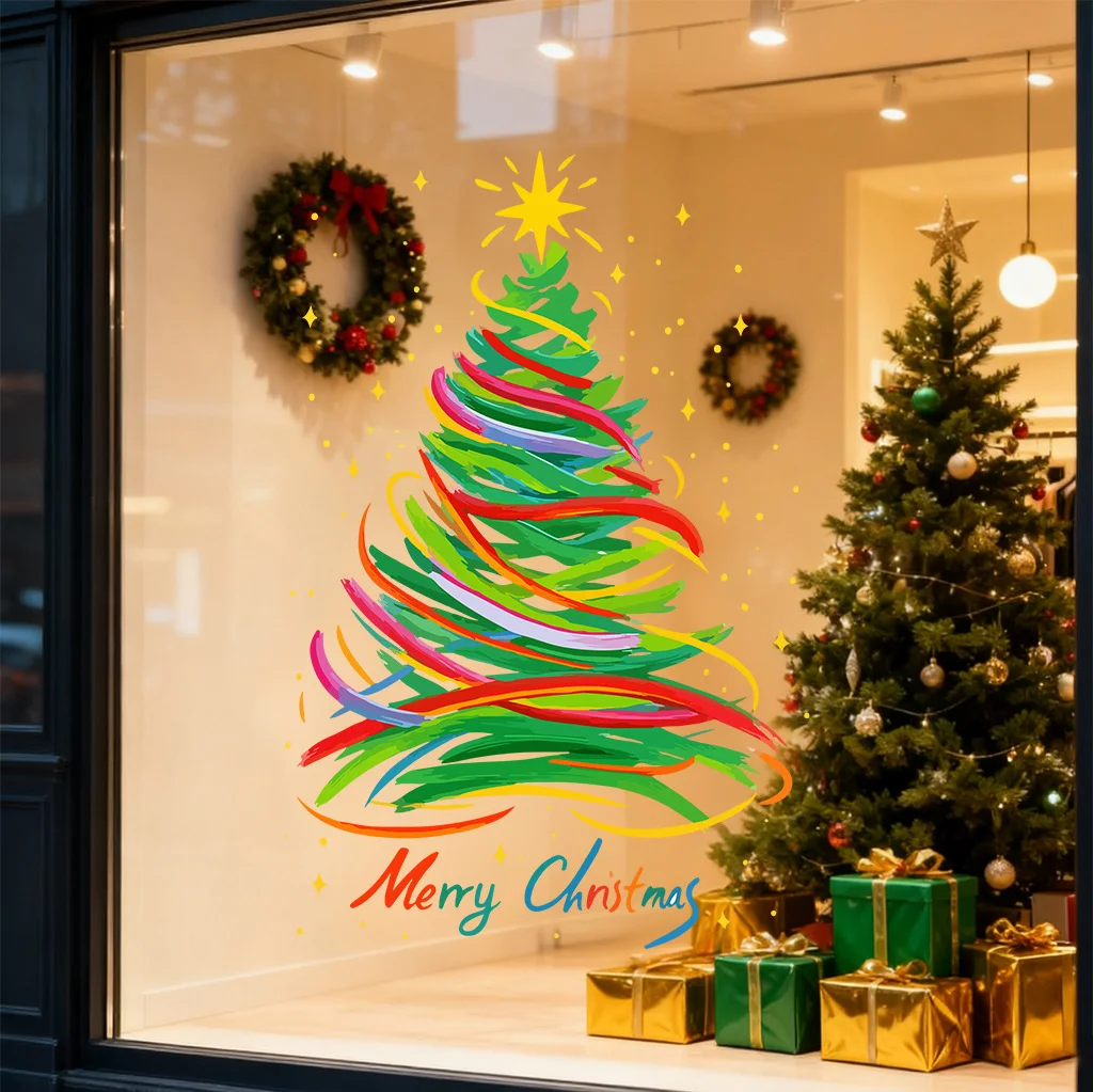 60 سنتيمتر كبيرة الحجم شجرة عيد الميلاد نافذة الخصوصية ملصقات الملونة الشريط شجرة عيد الميلاد الزجاج فيلم عيد ميلاد سعيد جو الديكور #4
