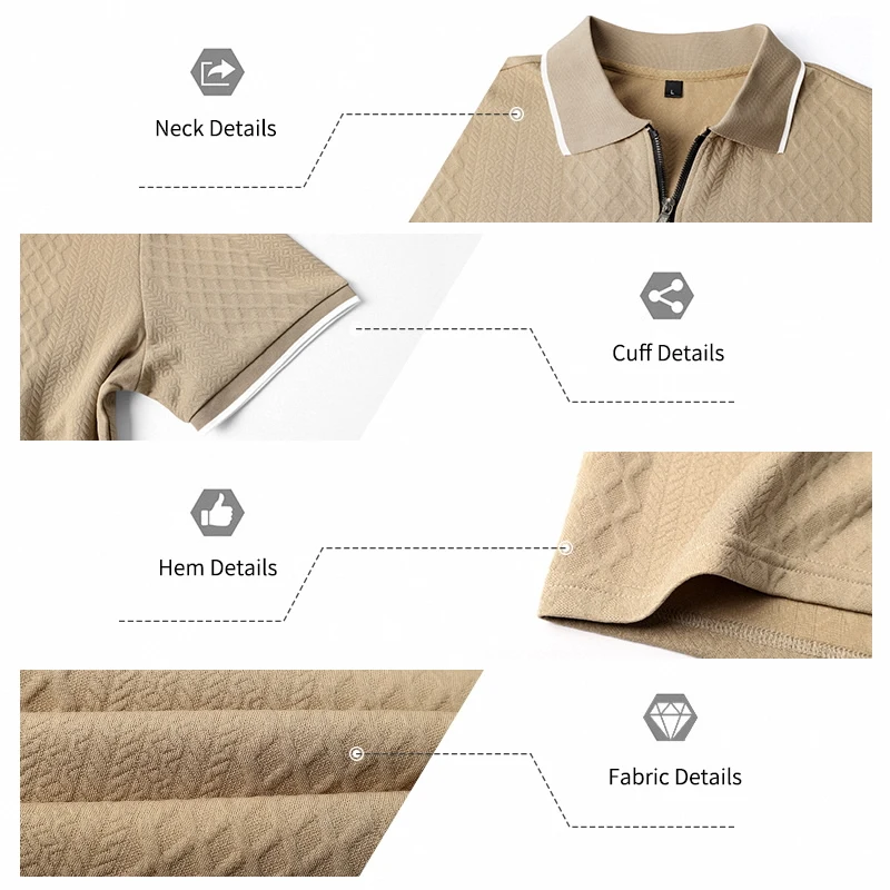 Sommer Herren Casual Business Kurzarm 9-Farben Jacquard 1/4 Reißverschluss Poloshirt | Strukturiertes Polo-Top mit Reißverschluss und kurzen Ärmeln – Detail 8