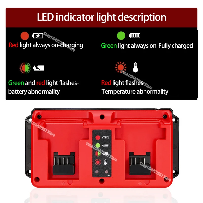Power Tool Lithium Battery Mini Fast Dual Charger for Milwaukee for M18 14.4V 18V 48-11-1815 48-11-1820 48-11-1830 AC 100-240V