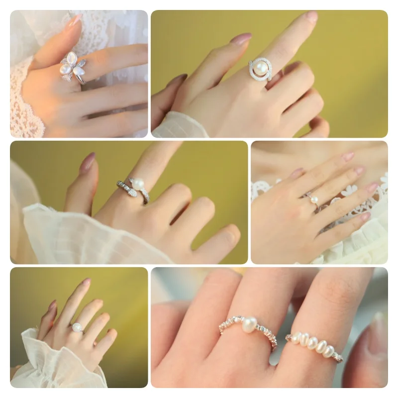 Multiple Natural Freshwater Pearl Rings New Design Rings Wedding Banquet Women's Jewelry Emotional Accessories GR0415