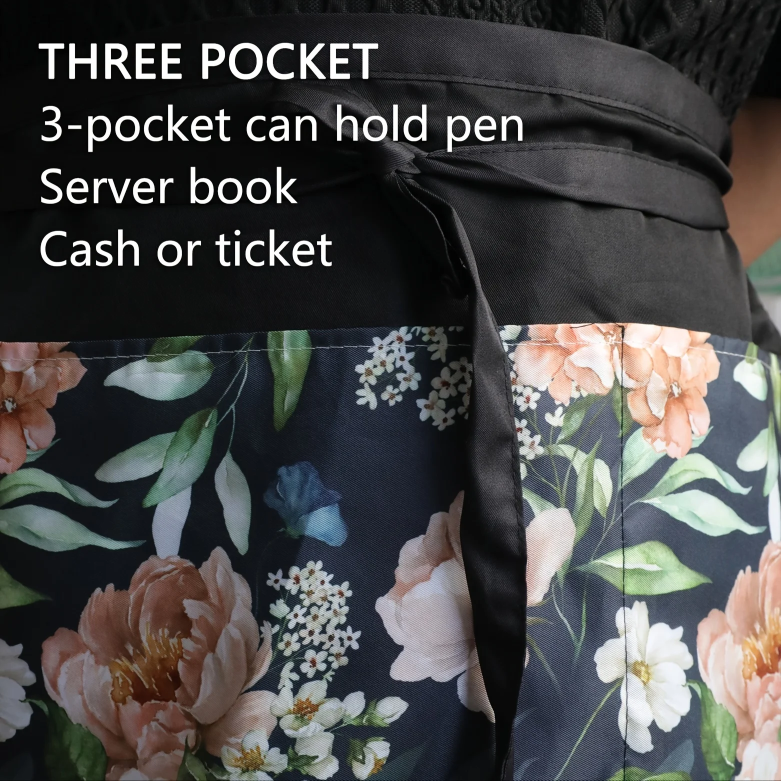 Half Waist Apron Polyester Waterproof And Stain Resistant With 3 Pockets Restaurant Cafe  Apron Waiter