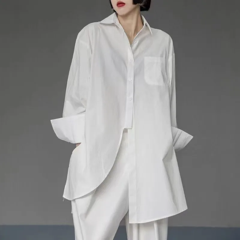 

Fashion Lapel Spliced Solid Color Asymmetrical Shirt Women's Clothing 2026 Spring New Casual Tops All-match Irregular Blouse