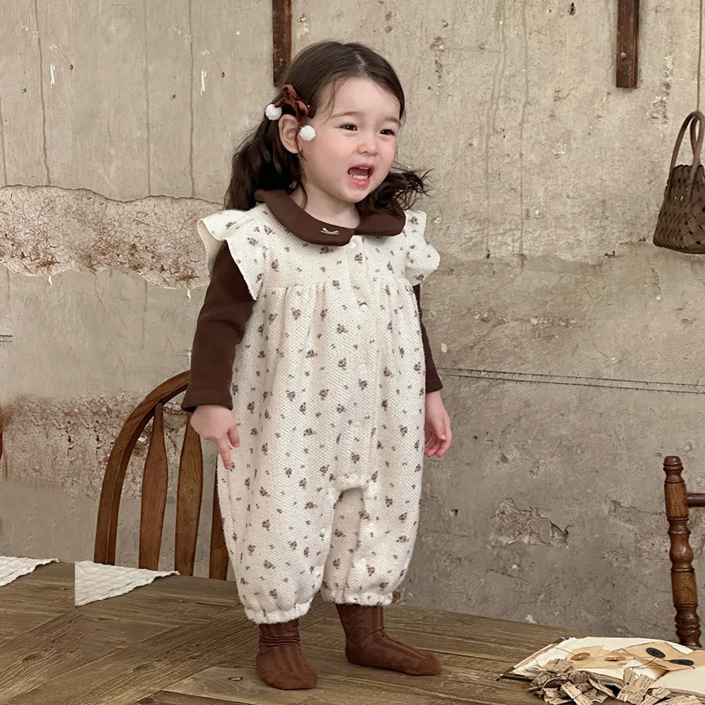 2026 Autumn Winter New Products Baby Ha Yi Childrens Clothing Set Female Baby Jumpsuit Floral Two Piece Set