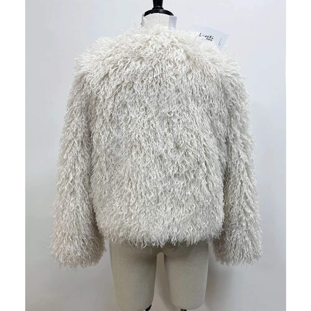 여성용 인조 모피 코트 태슬 장식 솔리드 두꺼운 긴 소매 재킷 캐주얼 따뜻한 가디건 아우터웨어 여성용 퍼리 겨울 스트리트웨어 2025