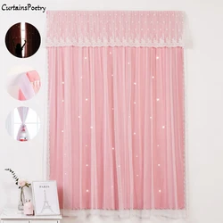 Cortina opaca con correa mágica, cortina de ventana transparente con recorte de estrellas sin perforaciones para sala de estar, dormitorio, TJ1620-2 fácil de instalar